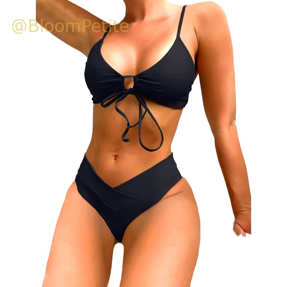 High Cut String Triangle Bikini Set, Polyamide Bl… - image 1